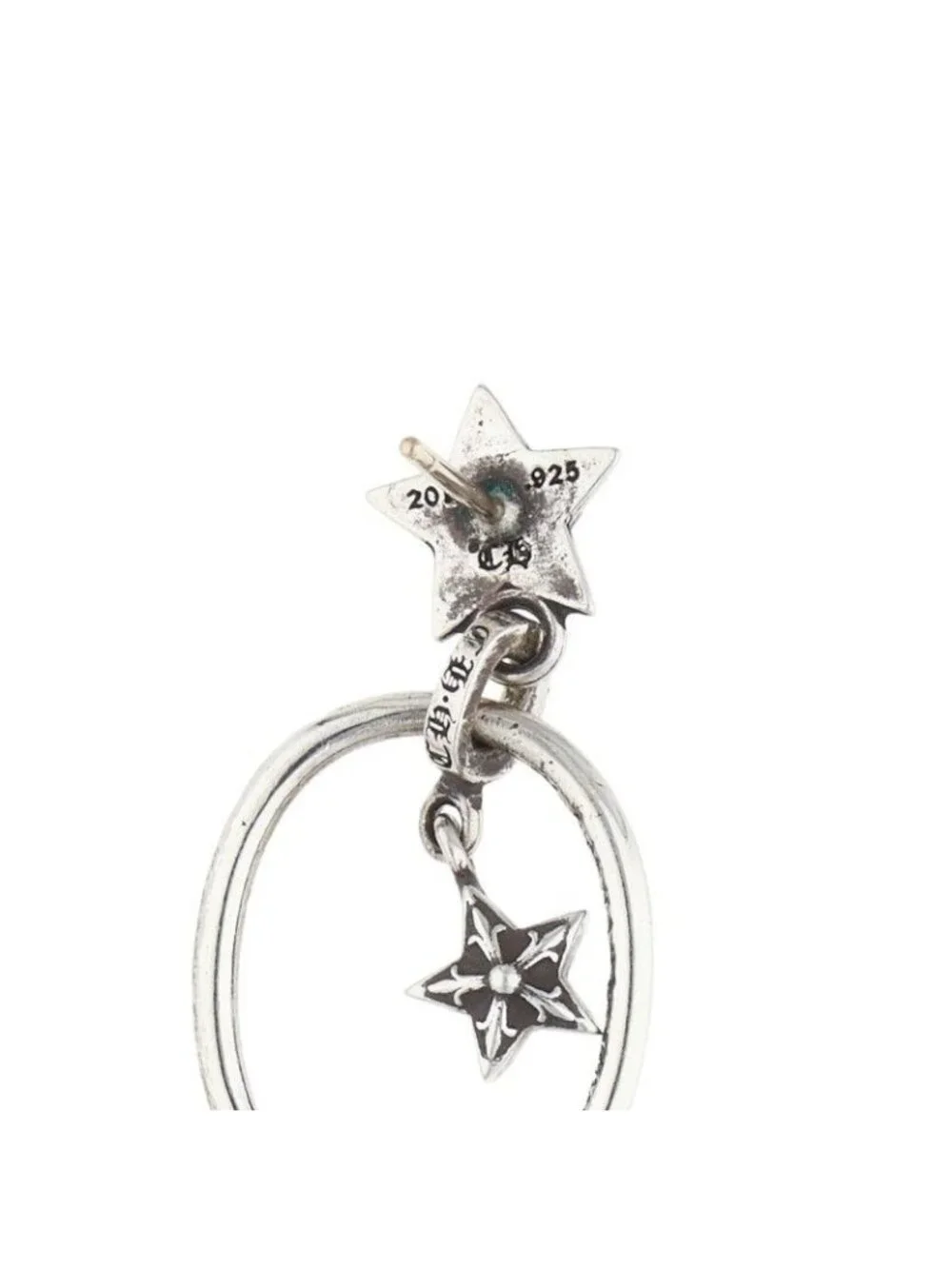 Chrome Hearts Paper Oval Star Drop Silver Earrings